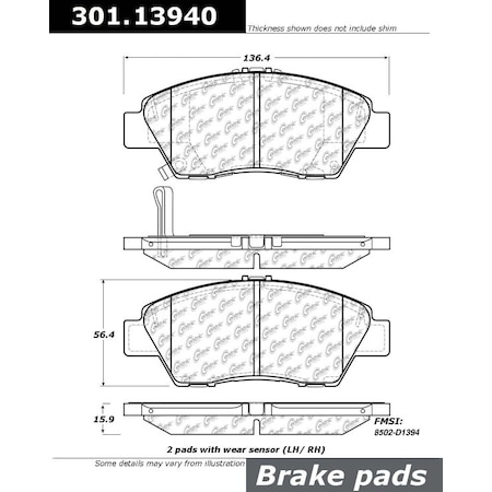Centric Parts 300 Eries Pad, 301.13940 301.13940